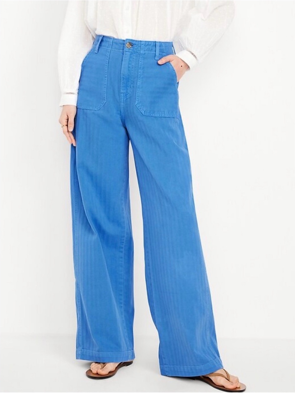 Old Navy NWT size 10 High Rise Baggy Wide Leg Pants Cornflower Blue Drapey Denim